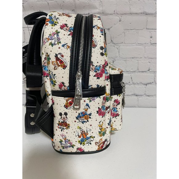 Loungefly Disney Mickey And Friends Tattoo Mini Backpack White Black Bag NEW - Picture 9 of 11